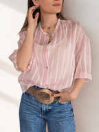 Blusa Italiana Rayada, fondo Rosado