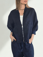 Chaqueta Bomber Italiana 100% Lino, color Azul Marino