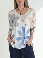 Sweater Italiano Estampado Flores, tonos Celestes