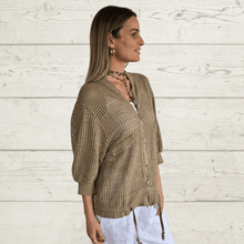 Cargar imagen en el visor de la galería, Chaqueta Bomber Italiana crochet, color Camel
