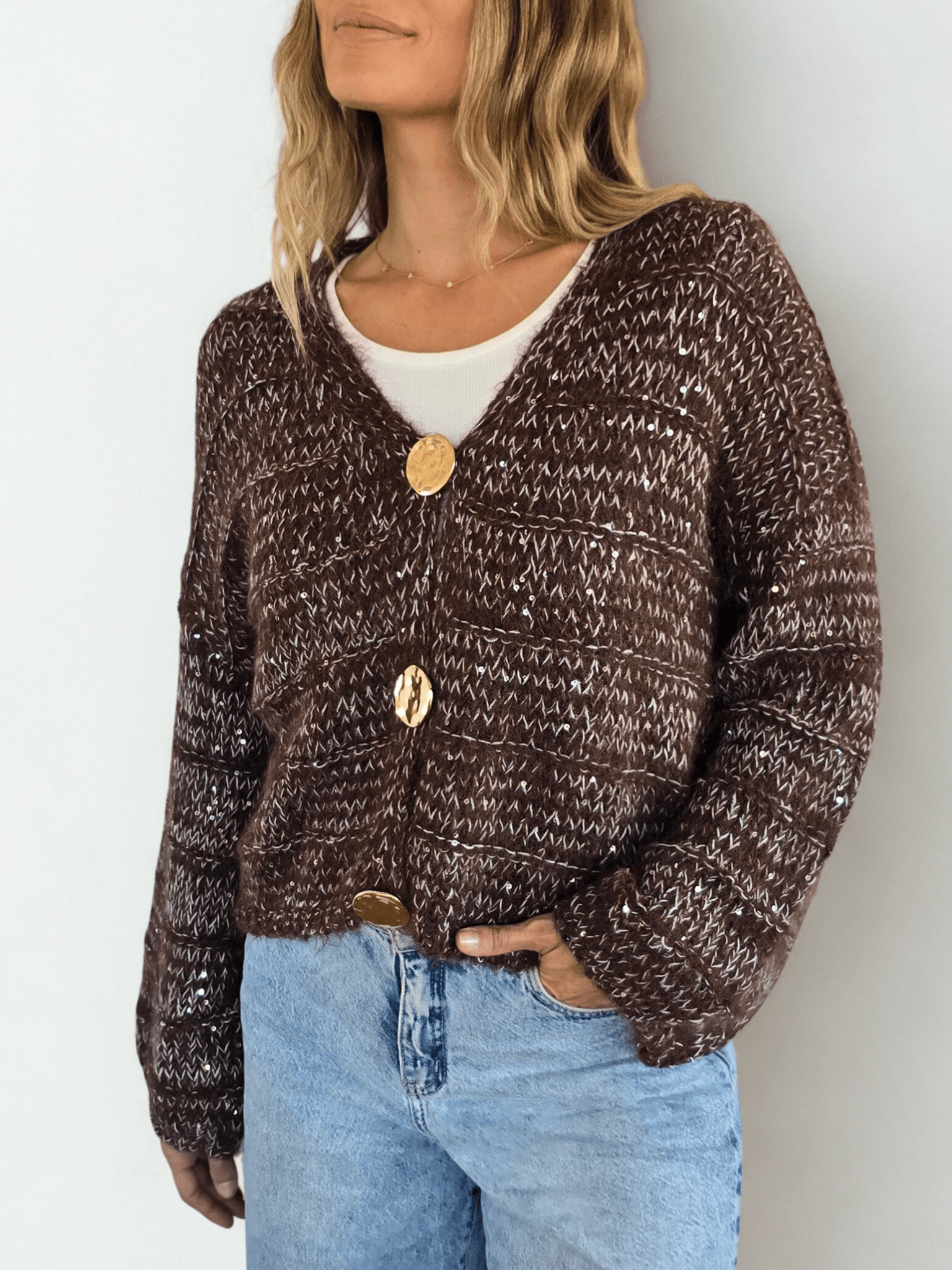 Chaleco Jaspeado, color Café