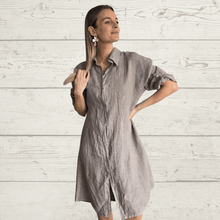 Cargar imagen en el visor de la galería, Vestido de lino Italiano, color Taupe
