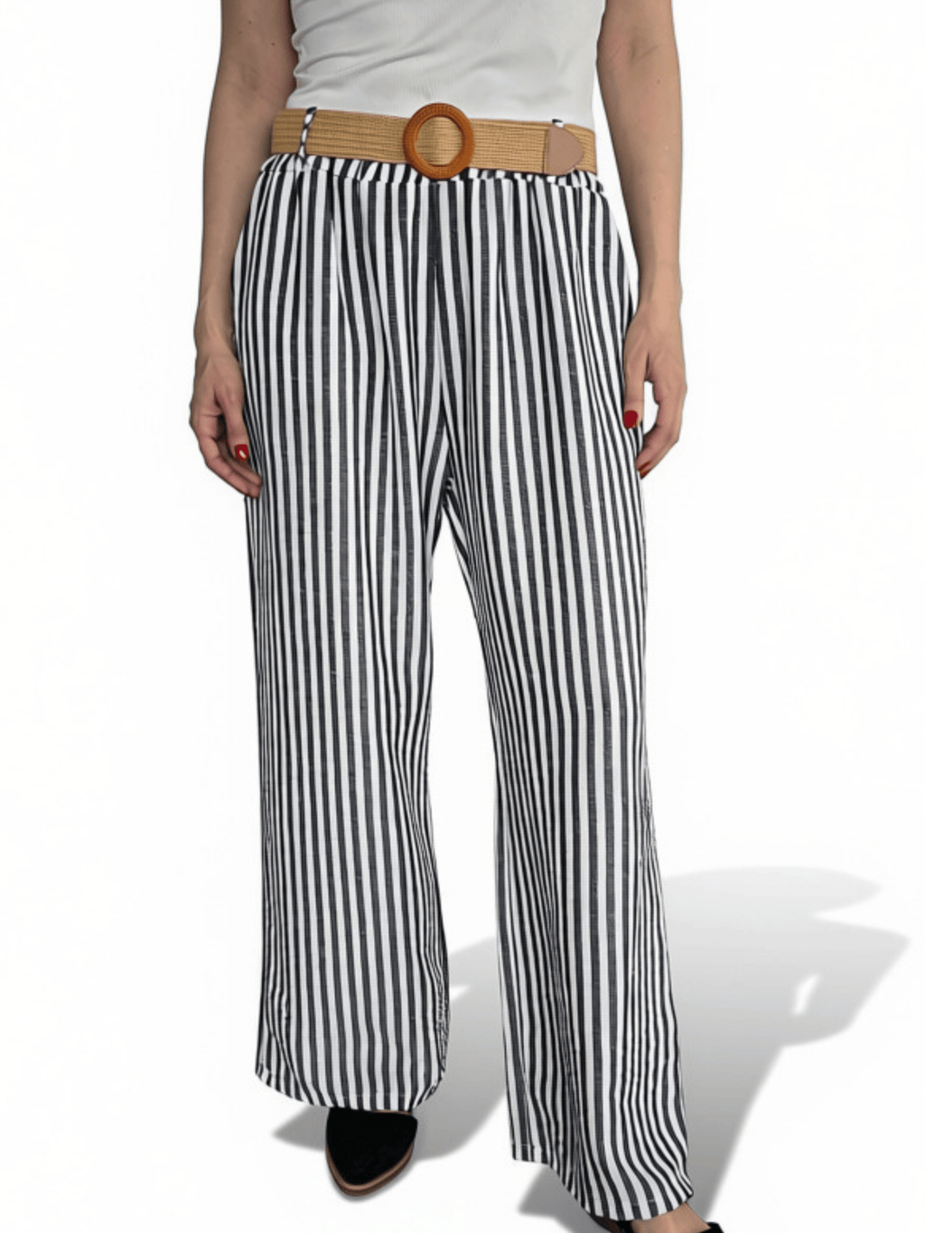 Pantalón Italiano Rayado, color Gris con Blanco