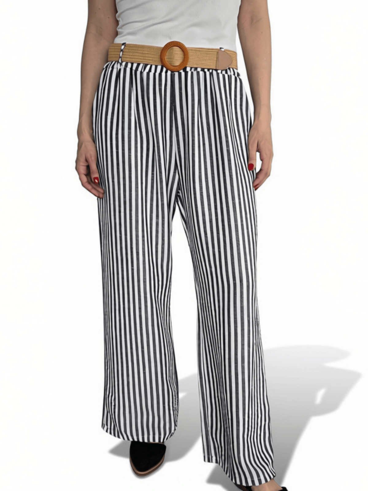 Pantalón Italiano Rayado, color Gris con Blanco