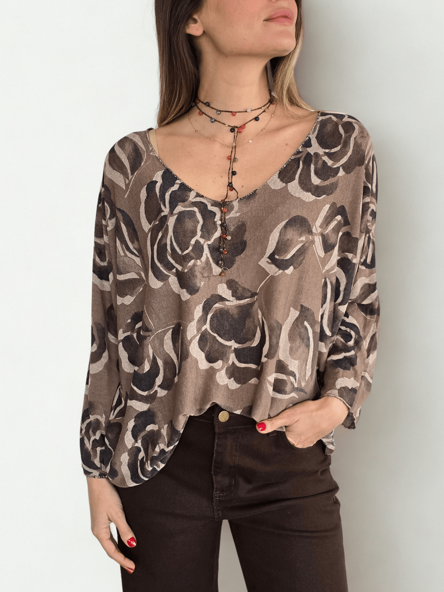 Sweater Italiano Estampado con Polera, color Chocolate