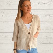 Cargar imagen en el visor de la galería, Chaqueta 100% lino Italiano un botón, color Beige
