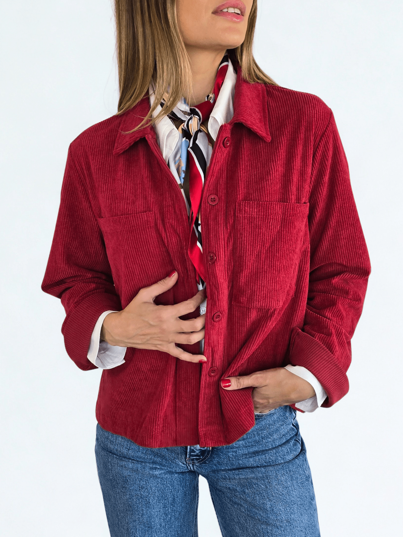 Blusa de Cotelé, color Rojo Oscuro