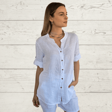 Cargar imagen en el visor de la galería, Blusa Italiana Toscana 100% Lino, color Blanco
