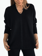 Sweater escote en V con ribete, color Negro