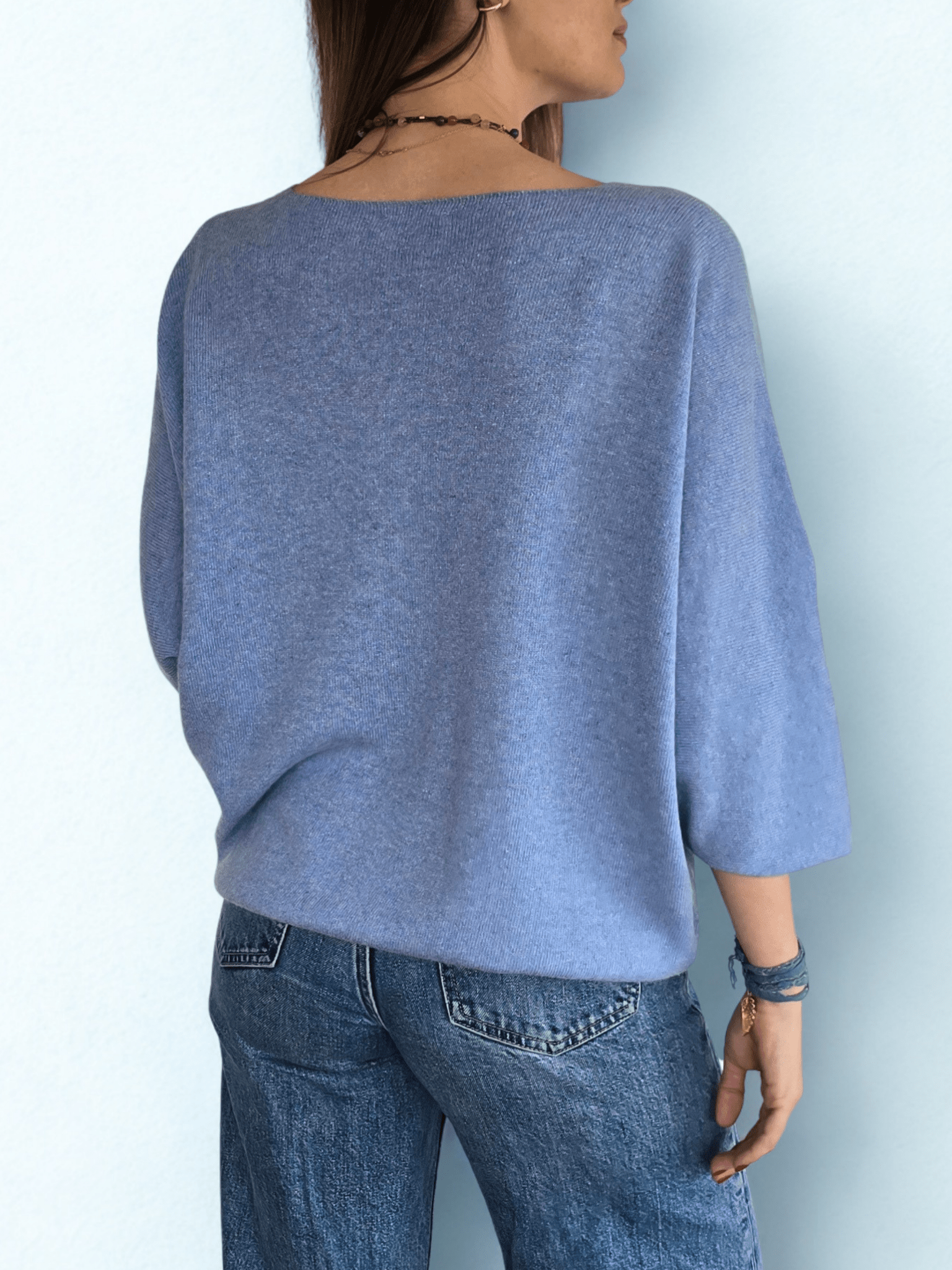 Sweater Italiano Manga 3/4, color Celeste