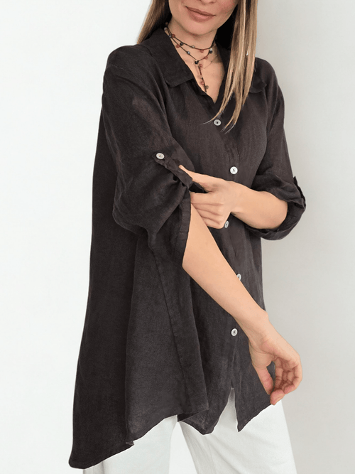 Blusa Italiana 100% lino Ancha, color Café