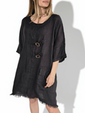 Vestido Italiano 100% Lino dos Botones, color Chocolate