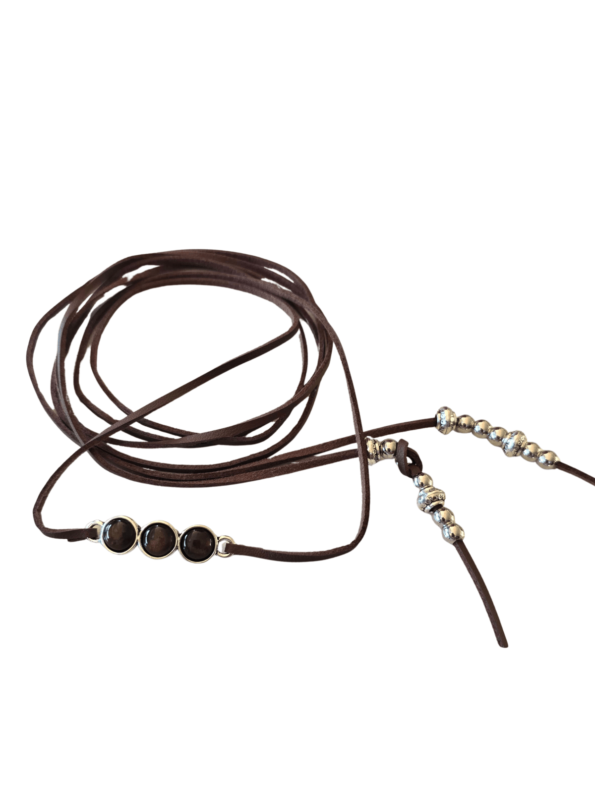 Collar cuero café con piedra