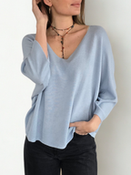 Sweater Italiano Escote en V, color Celeste