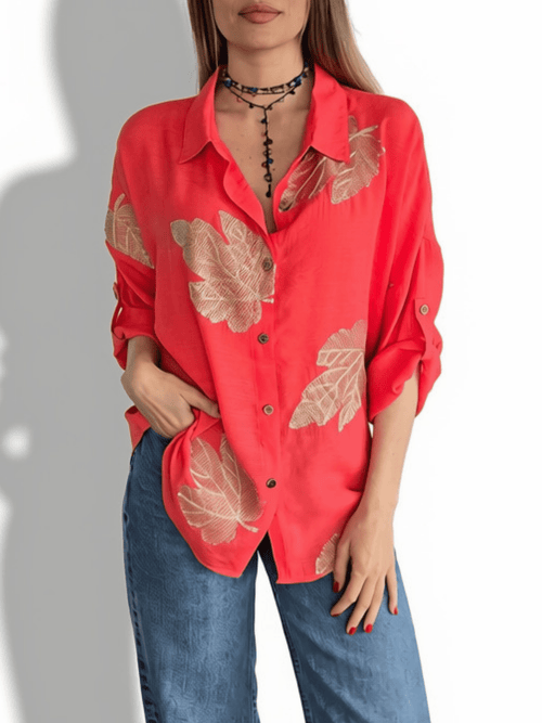 Blusa Bordado Hojas, color Coral