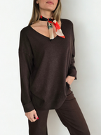 Sweater Escote en V, color Chocolate