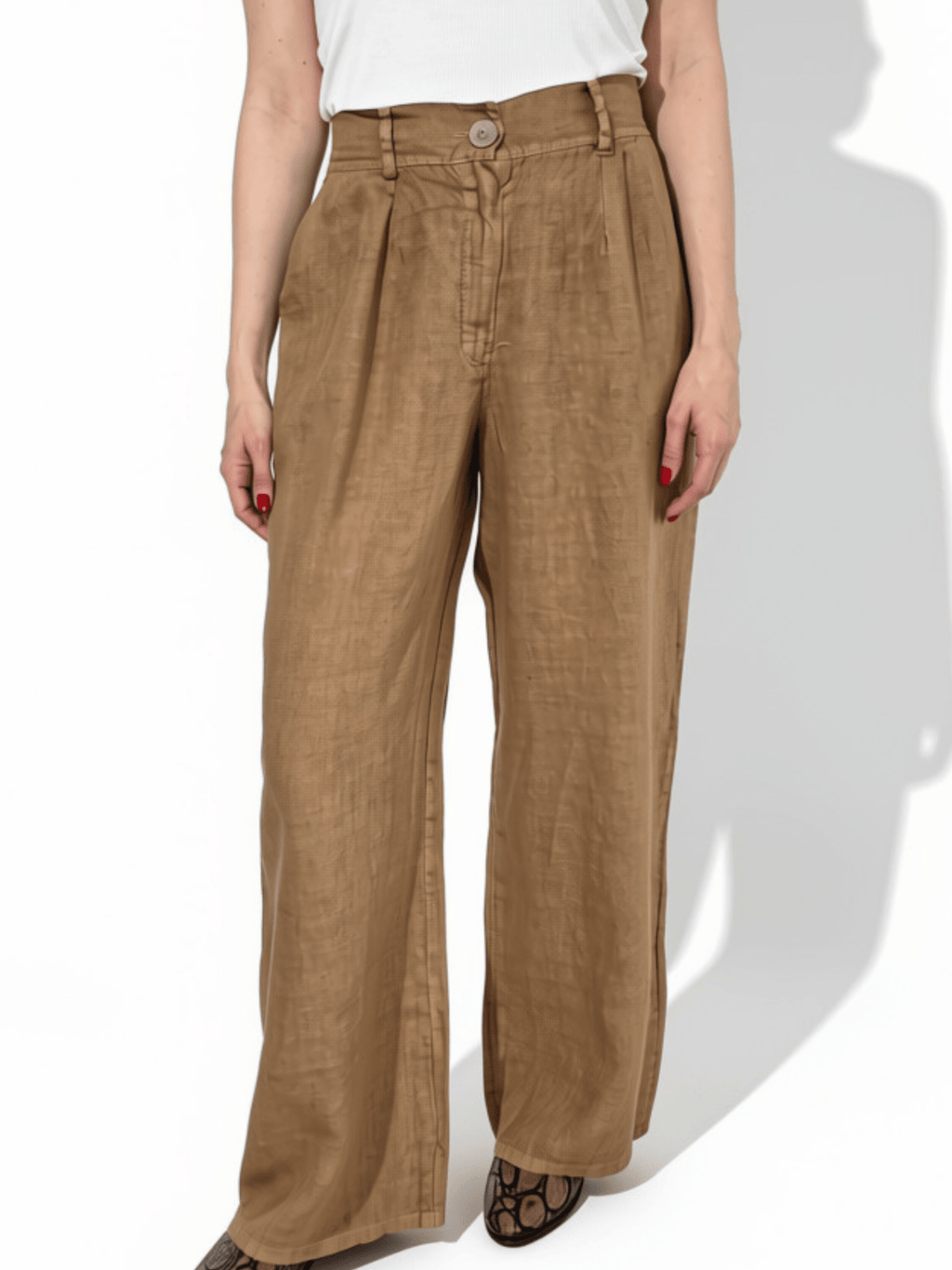 Pantalón 100% Lino Italiano, color Camel