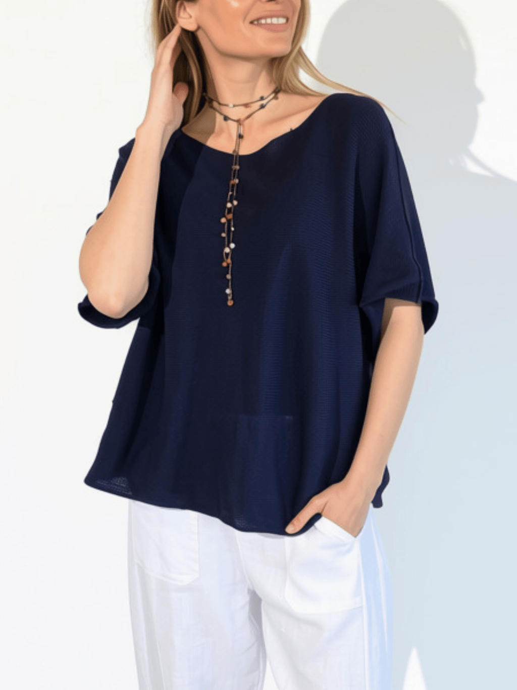 Sweater Italiano 3/4, color Azul Marino