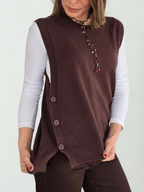 Sweater sin mangas Botones, color Chocolate