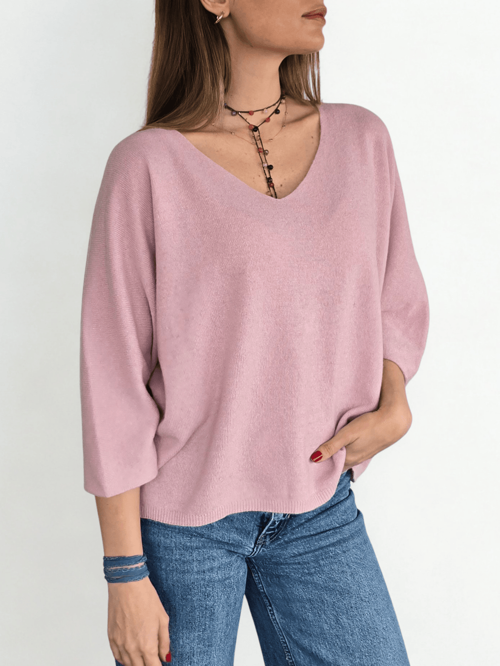 Sweater Italiano Manga 3/4, color Rosado