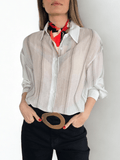 Blusa Rayada, color Blanco con Gris