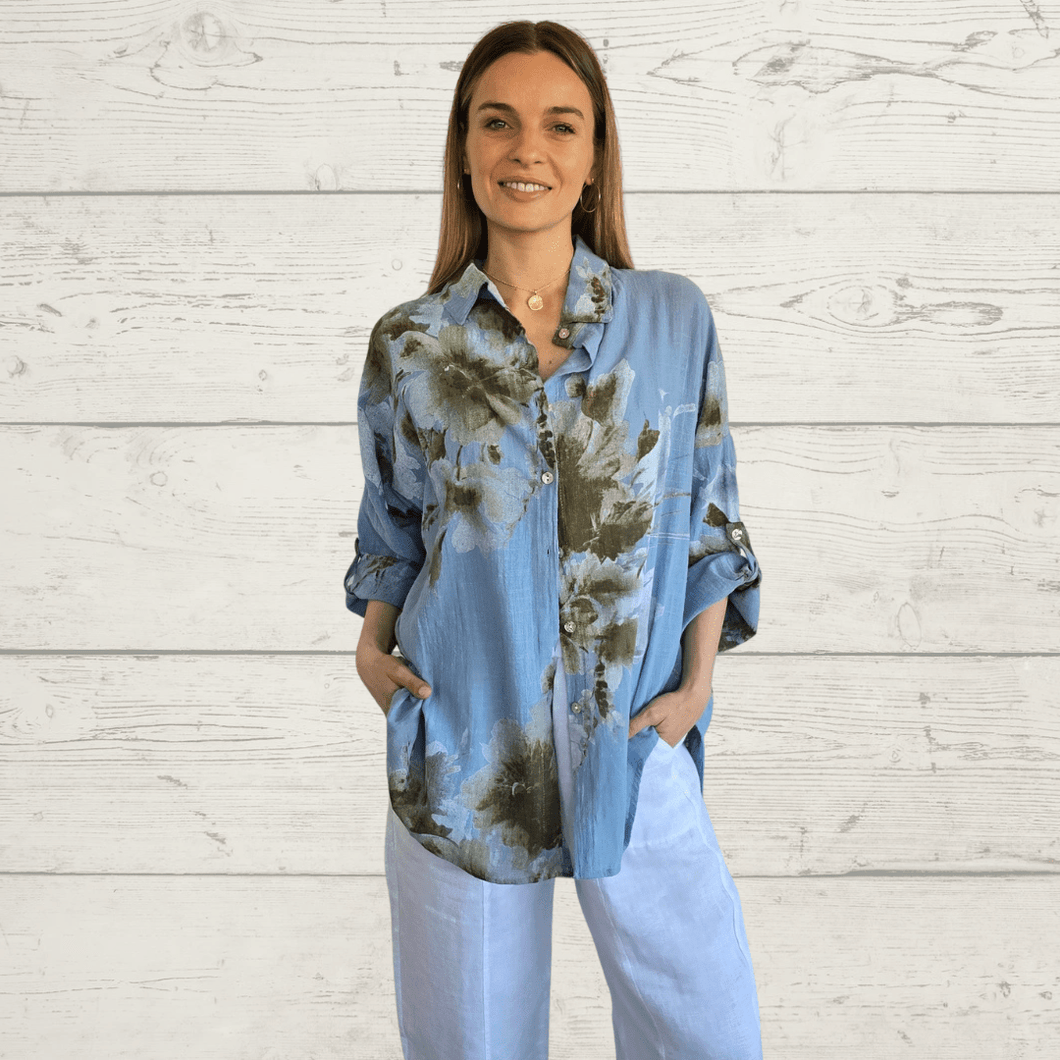 Blusa Estampada, fondo Celeste