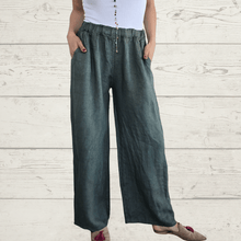 Cargar imagen en el visor de la galería, Pantalón 100% Lino Italiano, color Verde
