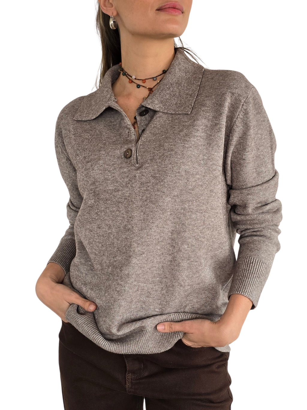 Sweater Tres Botones, color Taupe