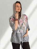 Chaqueta Italiana 100% Lino Estampado, fondo Taupe