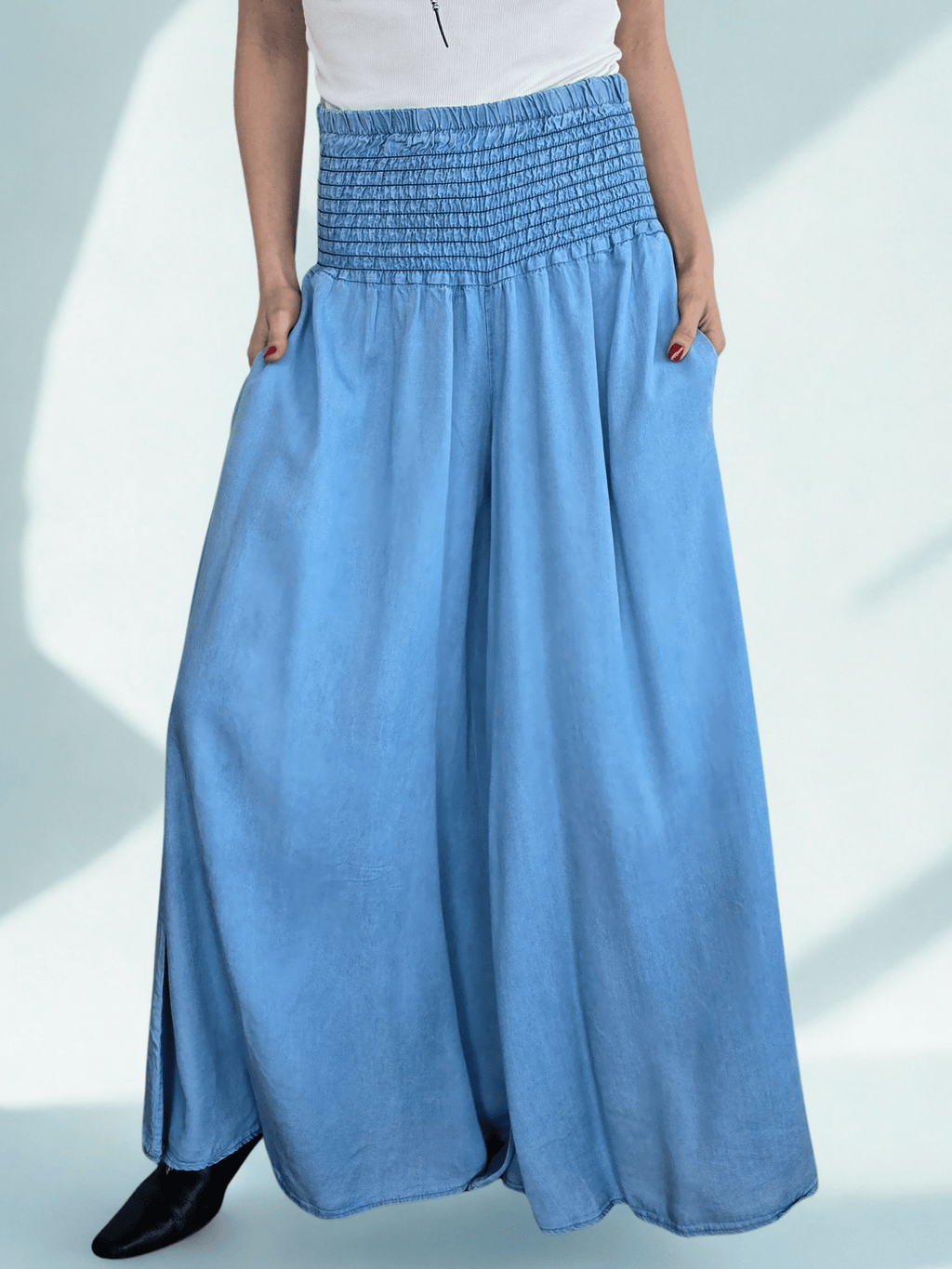 Pantalón Palazzo Italiano Tencel, color Celeste