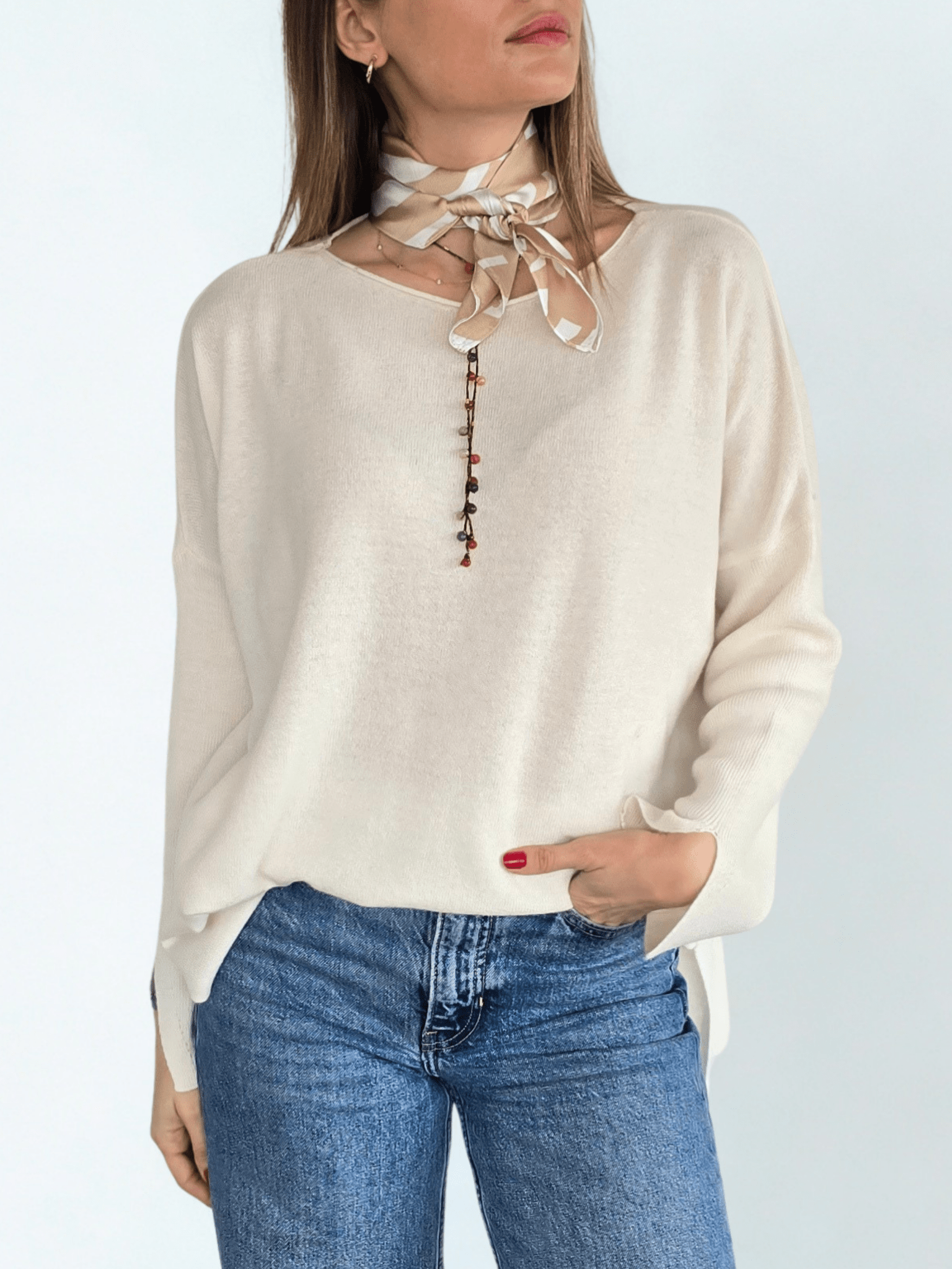 Sweater Italiano Puño Abierto, color Blanco Invierno