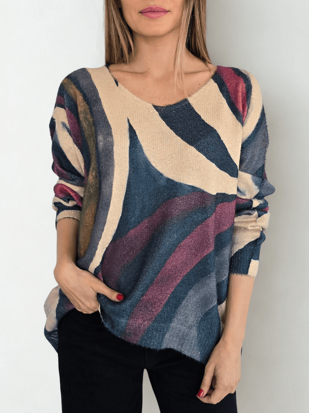 Sweater Estampado, tonos burdeos