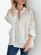 Blusa 100% Lino Italiano escote en V, color Blanco