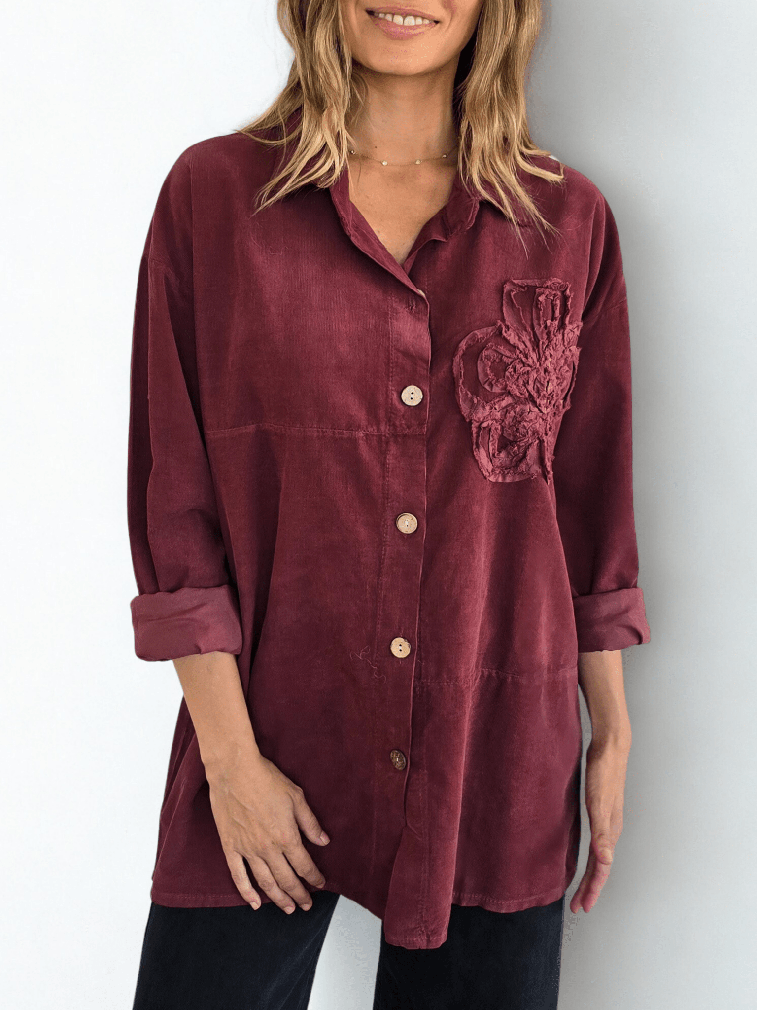 Blusa Italiana Cotelé mil rayas Flor, color Burdeo