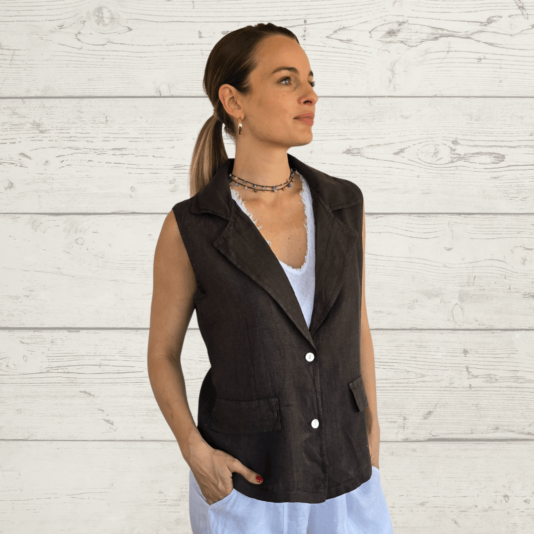 Chaqueta Blazer 100% Lino Italiano, color Café
