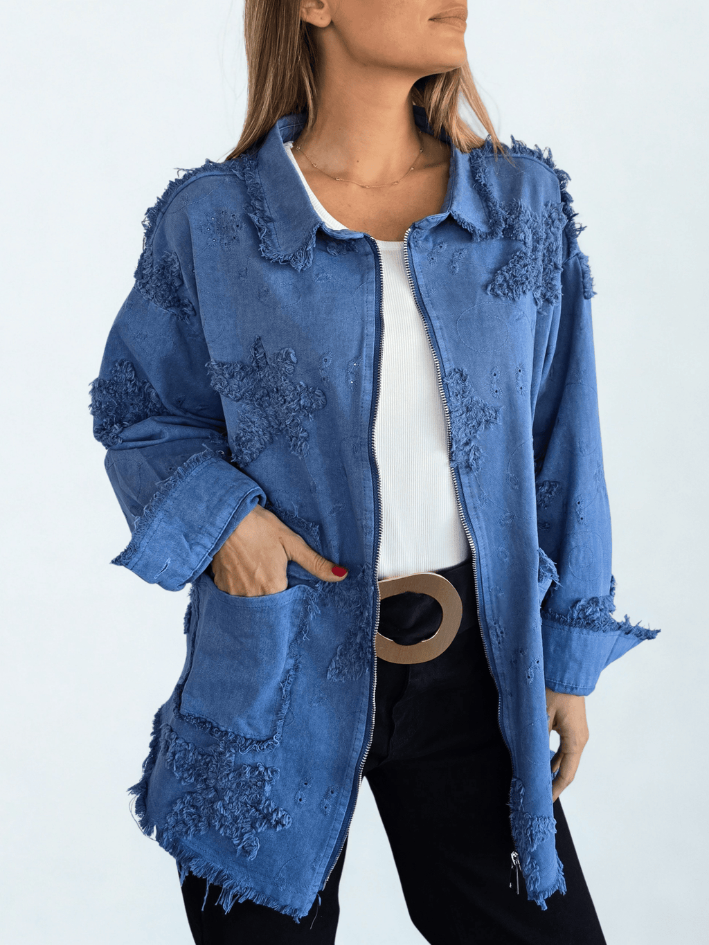 Chaqueta Bordada, color Azul