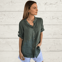 Cargar imagen en el visor de la galería, Blusa Italiana Toscana 100% Lino, color Verde

