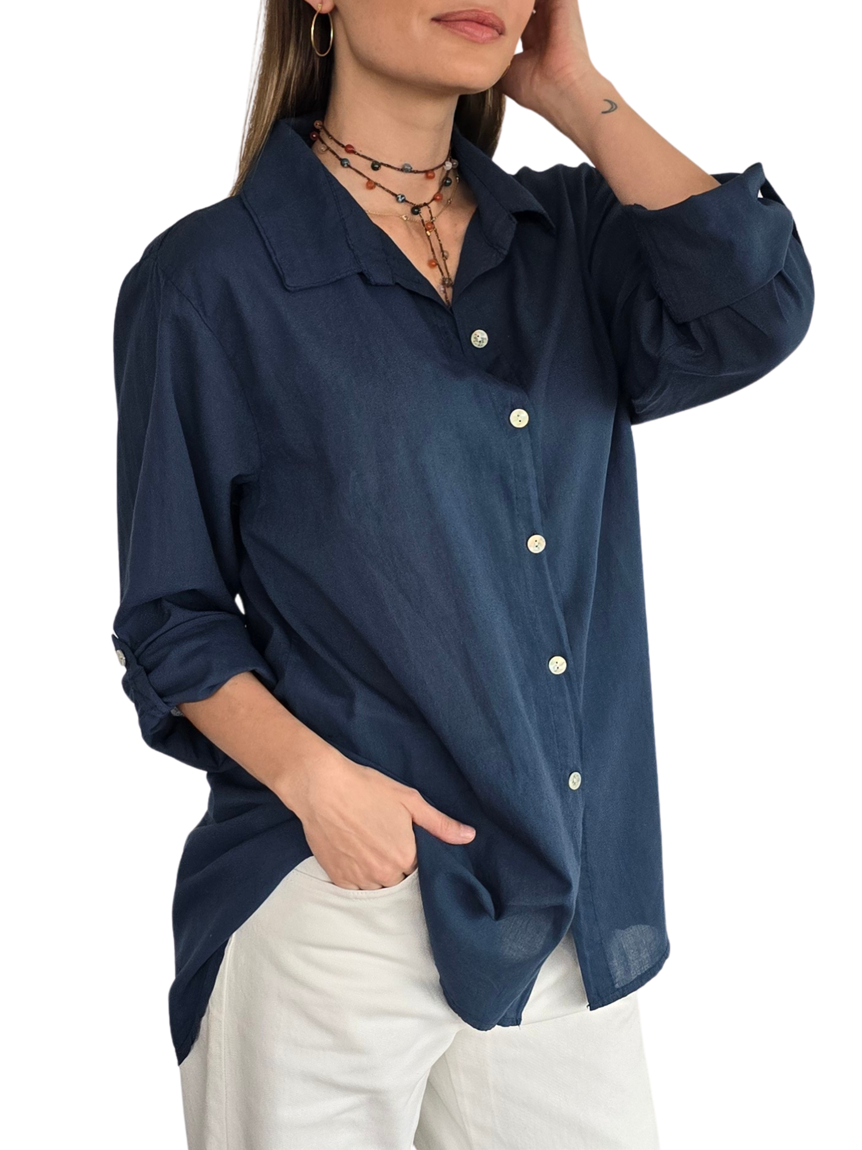 Blusa Italiana 100% Algodón, color Azul
