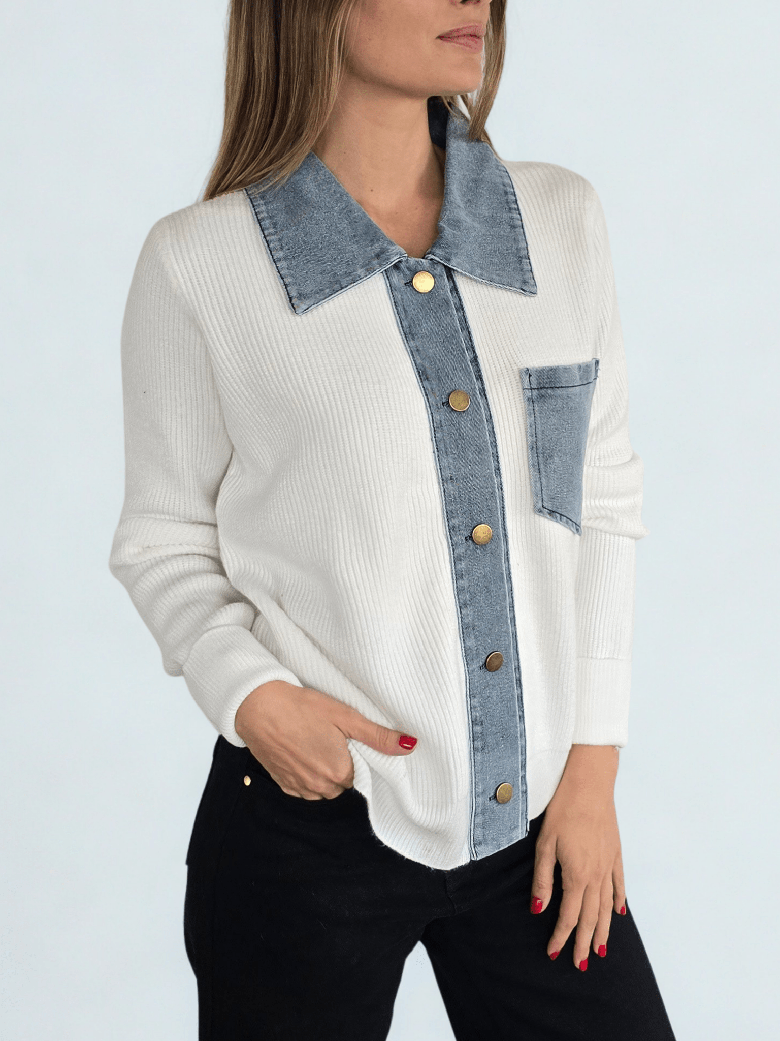 Chaleco con Jeans, color Blanco