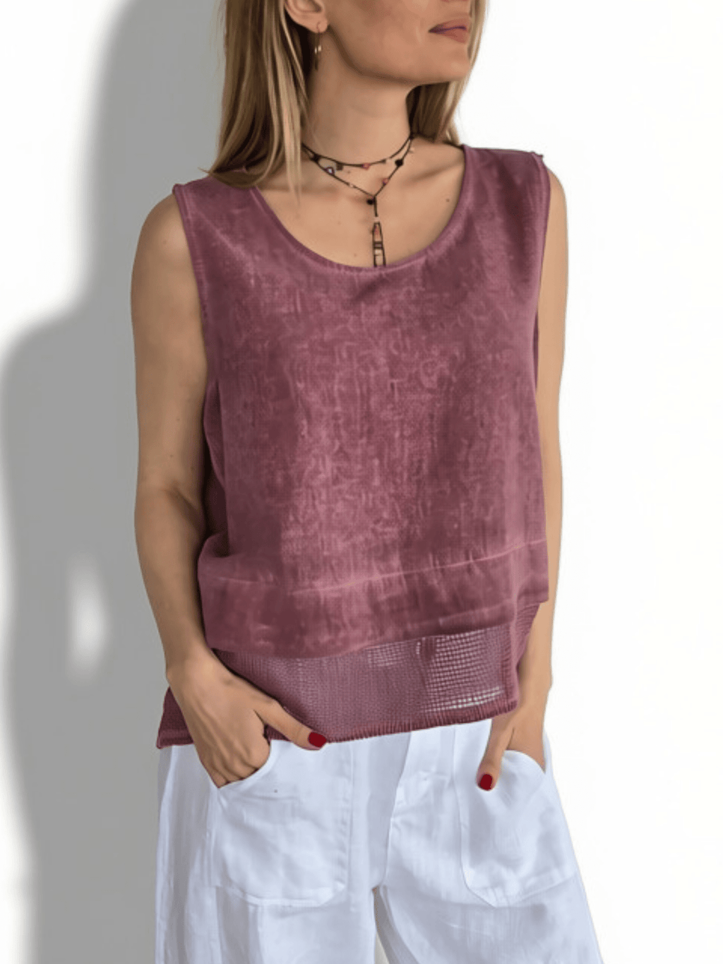 Blusa Italiana dos Texturas, color Guinda