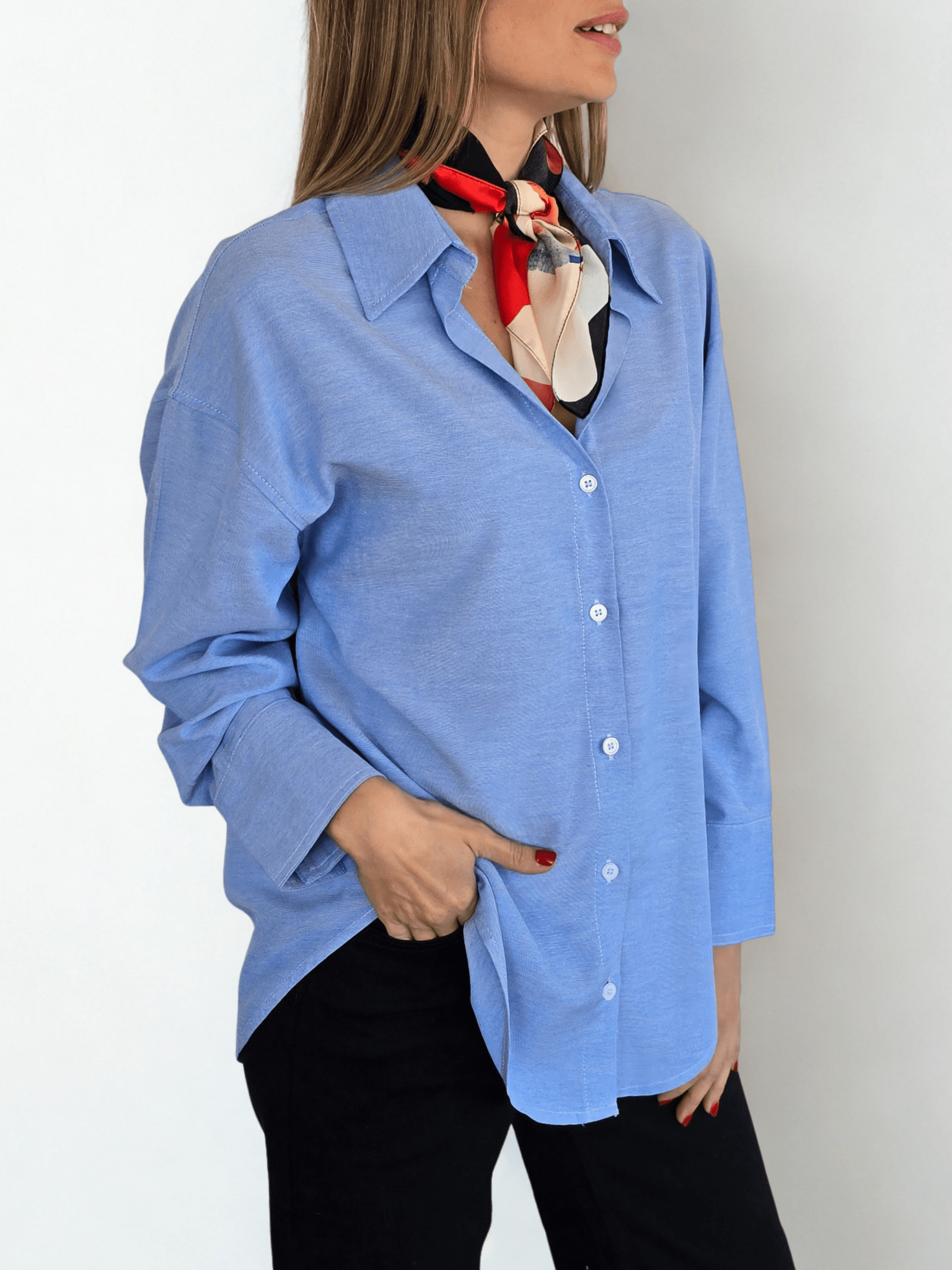 Blusa Escote en V, color Celeste