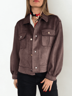 Chaqueta tipo Gamuza, color Chocolate
