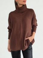 Sweater cuello subido Ribete, color Chocolate