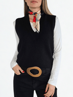 Sweater Sin Mangas Escote en V, color Negro