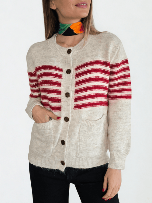 Chaleco con Rayas, color Beige con Rojo