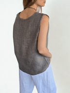 Blusa Italiana 100% Lino escote en V, color Taupe
