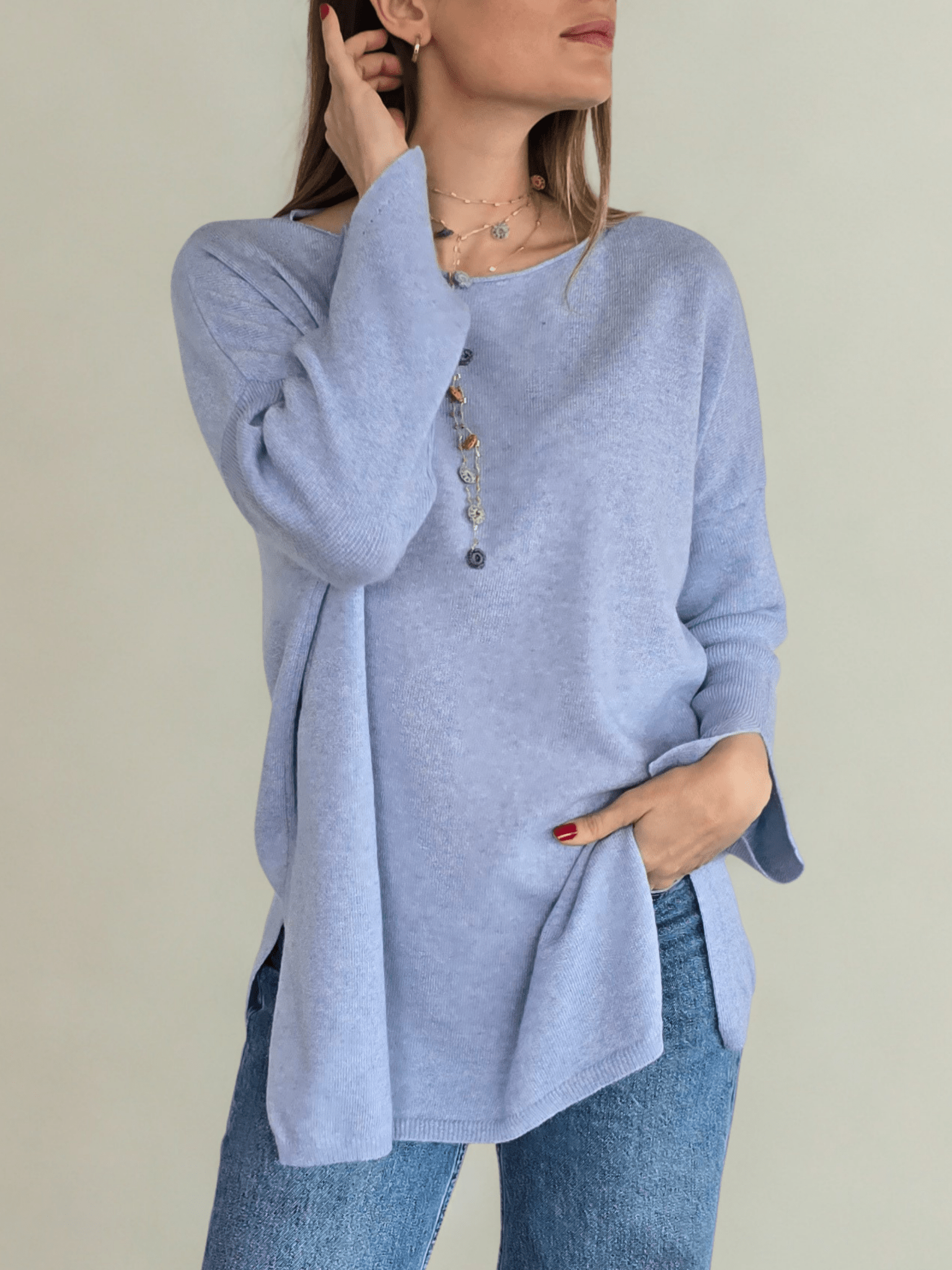Sweater Italiano Puño Abierto, color Celeste