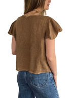 Blusa Italiana 100% Lino Tirita, color Camel