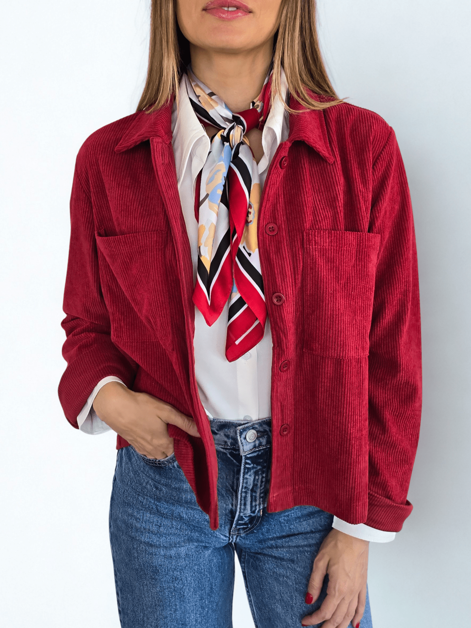 Blusa de Cotelé, color Rojo Oscuro