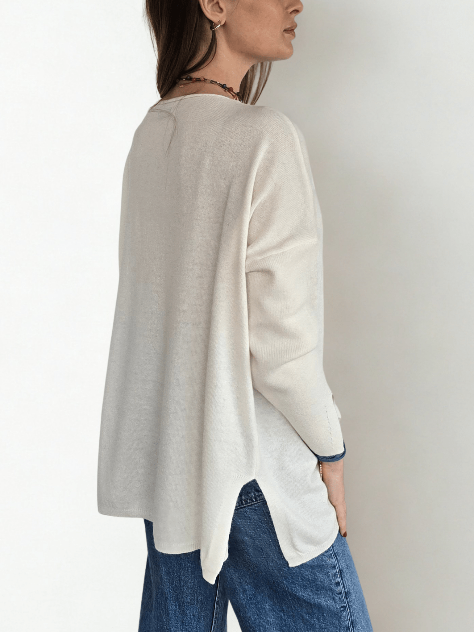 Sweater Italiano Puño Abierto, color Blanco Invierno